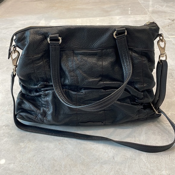 LAST CHANCE! Cole Haan Black Ruched Satchel Leather Shoulder Bag - Picture 4 of 10
